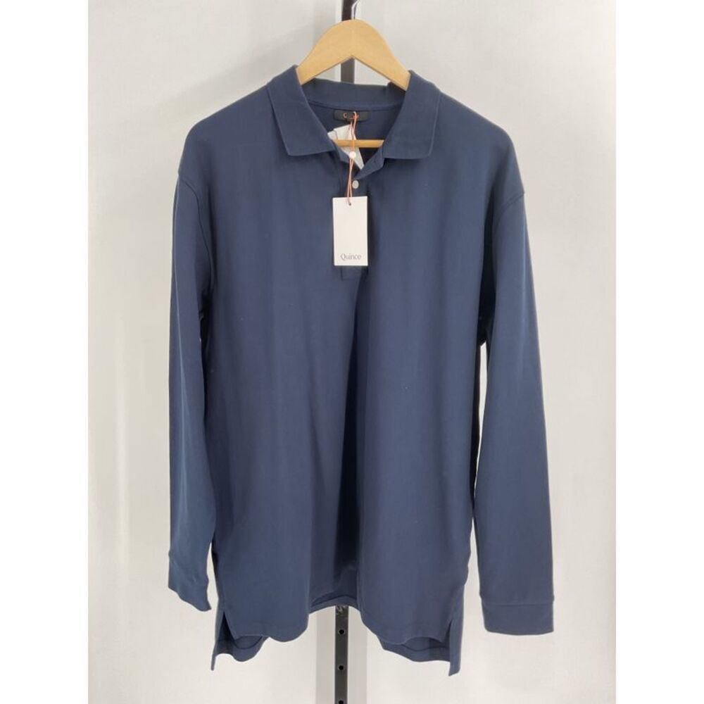 Quince Men's Organic Cotton Long Sleeve Pique Polo Navy Blue XL